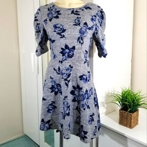 Blue Gray Floral Skater Dress